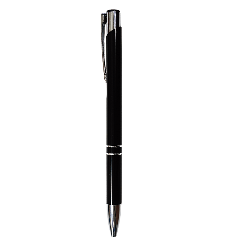 BOLIGRAFO ALUMINIO BASICO BM2, Bolígrafo delgado de aluminio, con punta cromada, tinta negra, mecanismo de click.