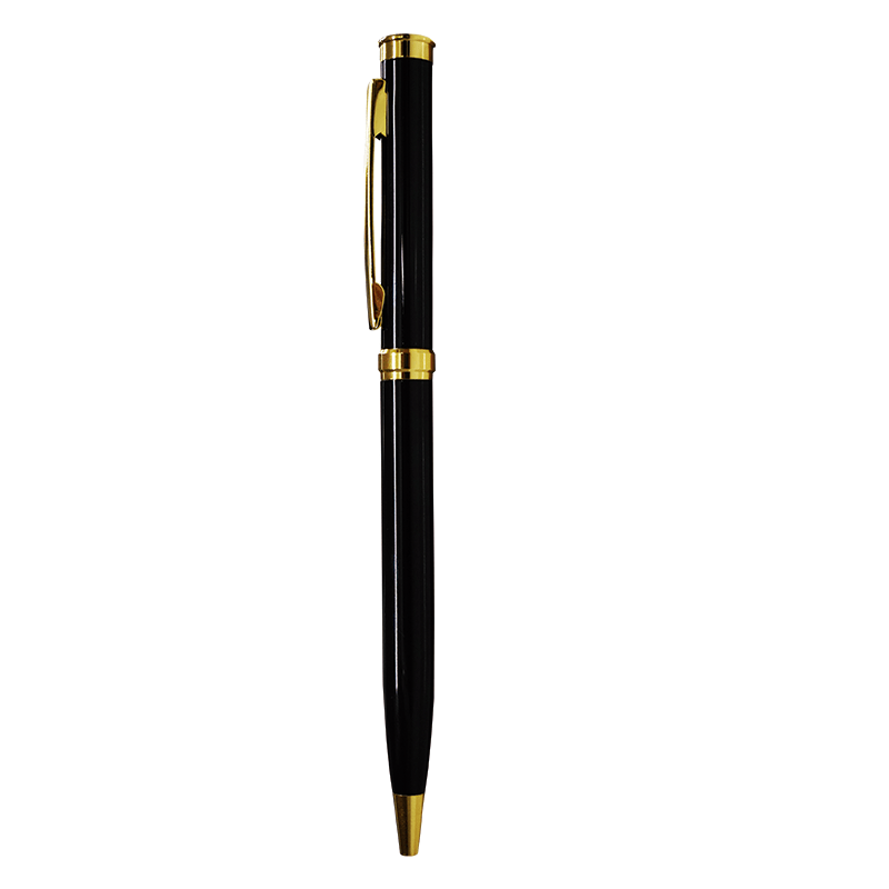 BOLIGRAFO SLIM BRONZE BM8, Bolígrafo delgado de acero inoxidable con elegante acabado tipo oro en clip, cintillos y punta, con mecanismo roller, tinta negra.
