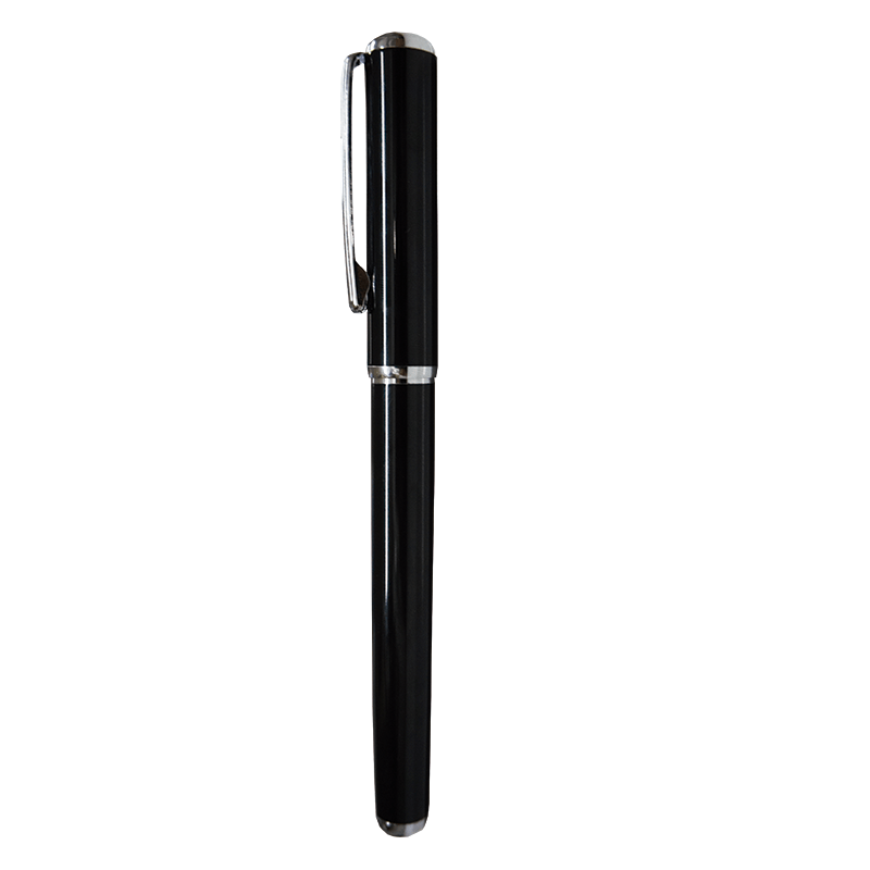 BOLIGRAFO ROLLER ACERO CON CAJITA BM6, Bolígrafo redondo tipo roller, elegante acabado cromado en clip, cintillos y punta, tinta negra.Incluye cajita.
