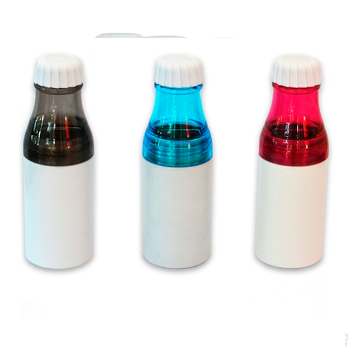 BOTELLA-ACERO-BLANCO-CUELLO-PLASTICO, Botella de acero Blanca cuello de plástico color (negro, azul, rosa)